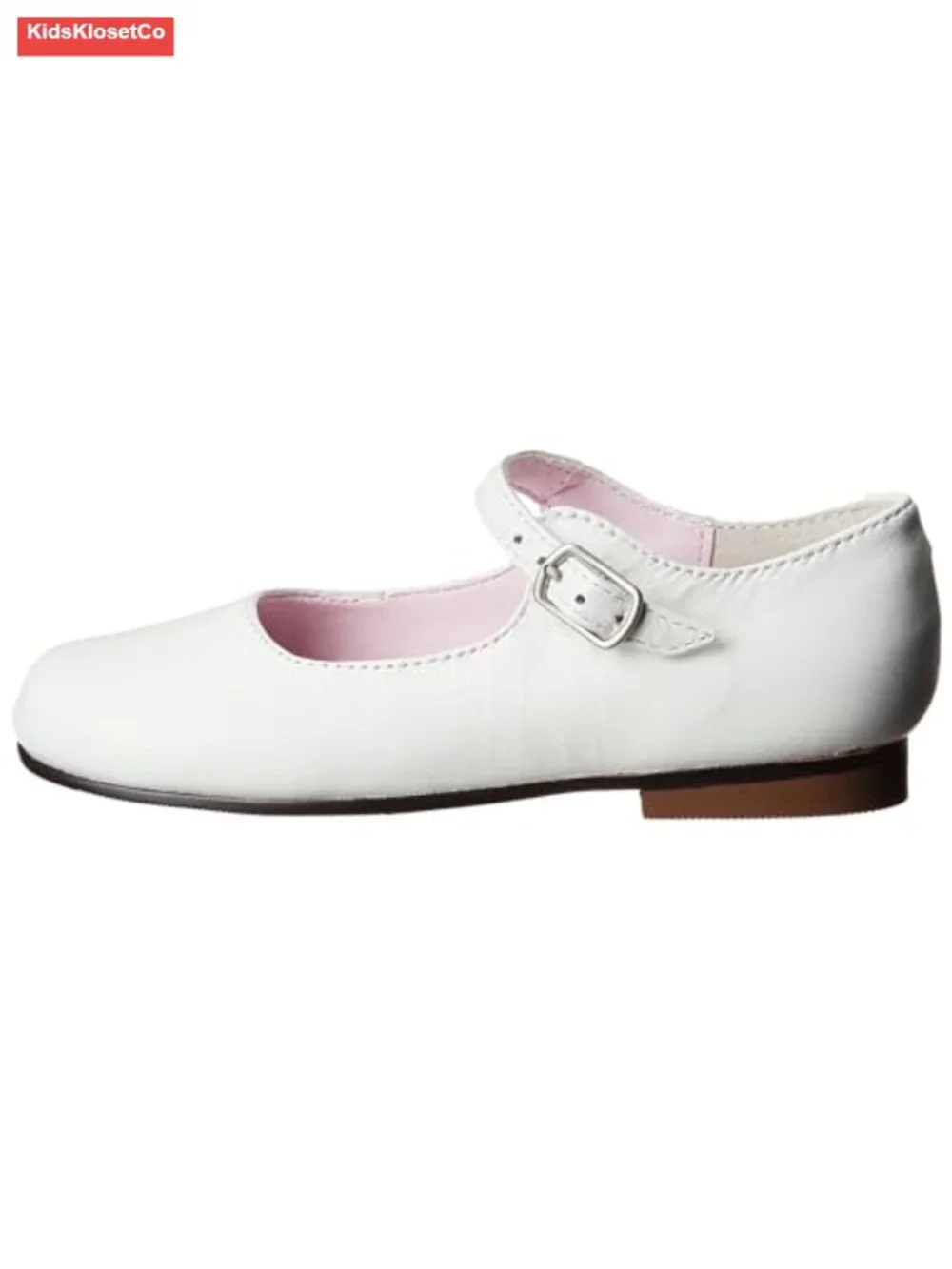 Girls White Leather Ballet Flats with Buckle - Toddler Little Kid